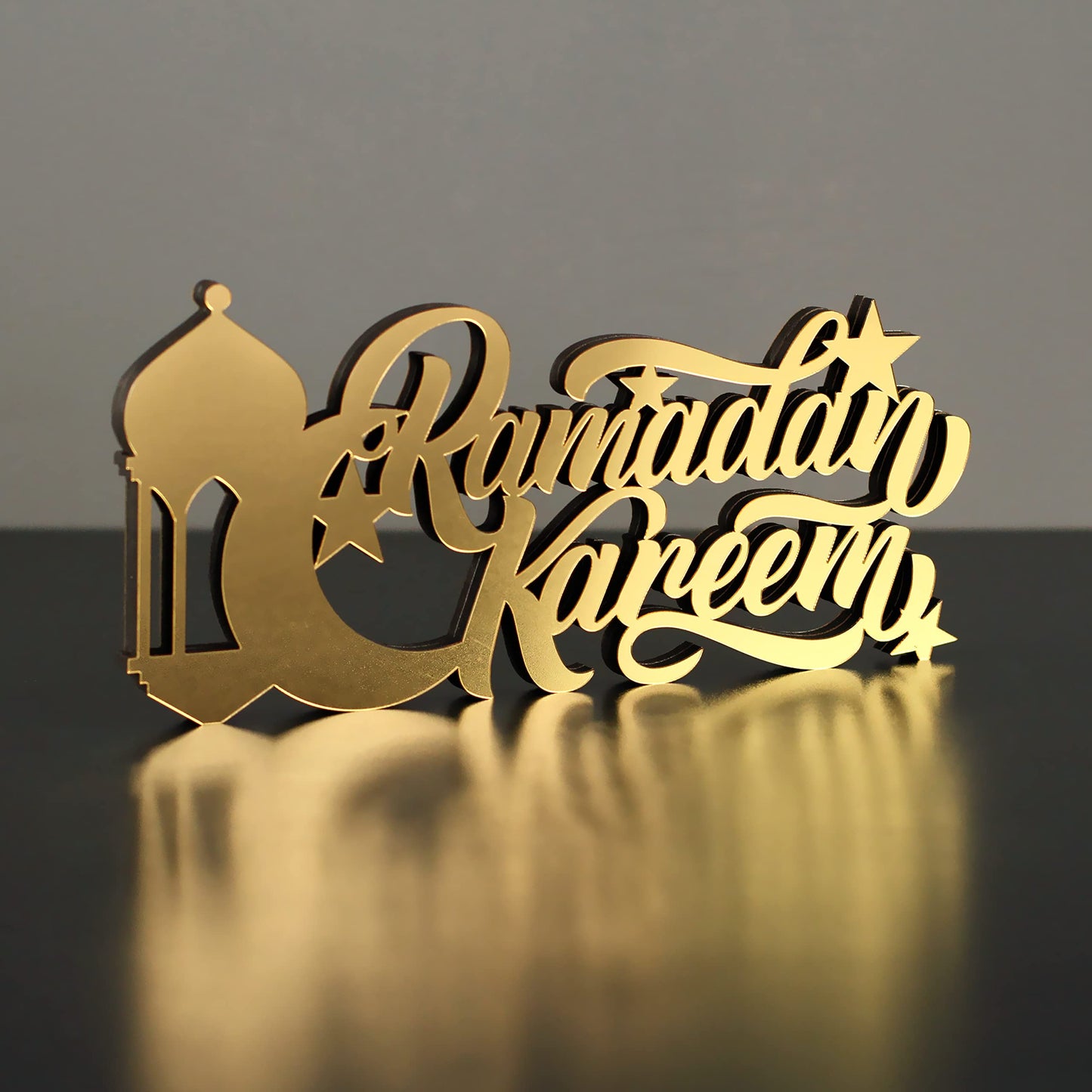 E World | Wooden Acrylic Islamic Tabletop Decors | Ramadan Kareem and Eid Mubarak Decoration | Islamic Muslim Gifts | Ramadan Eid Decoration | (Ramadan Kareem-1, Gold)