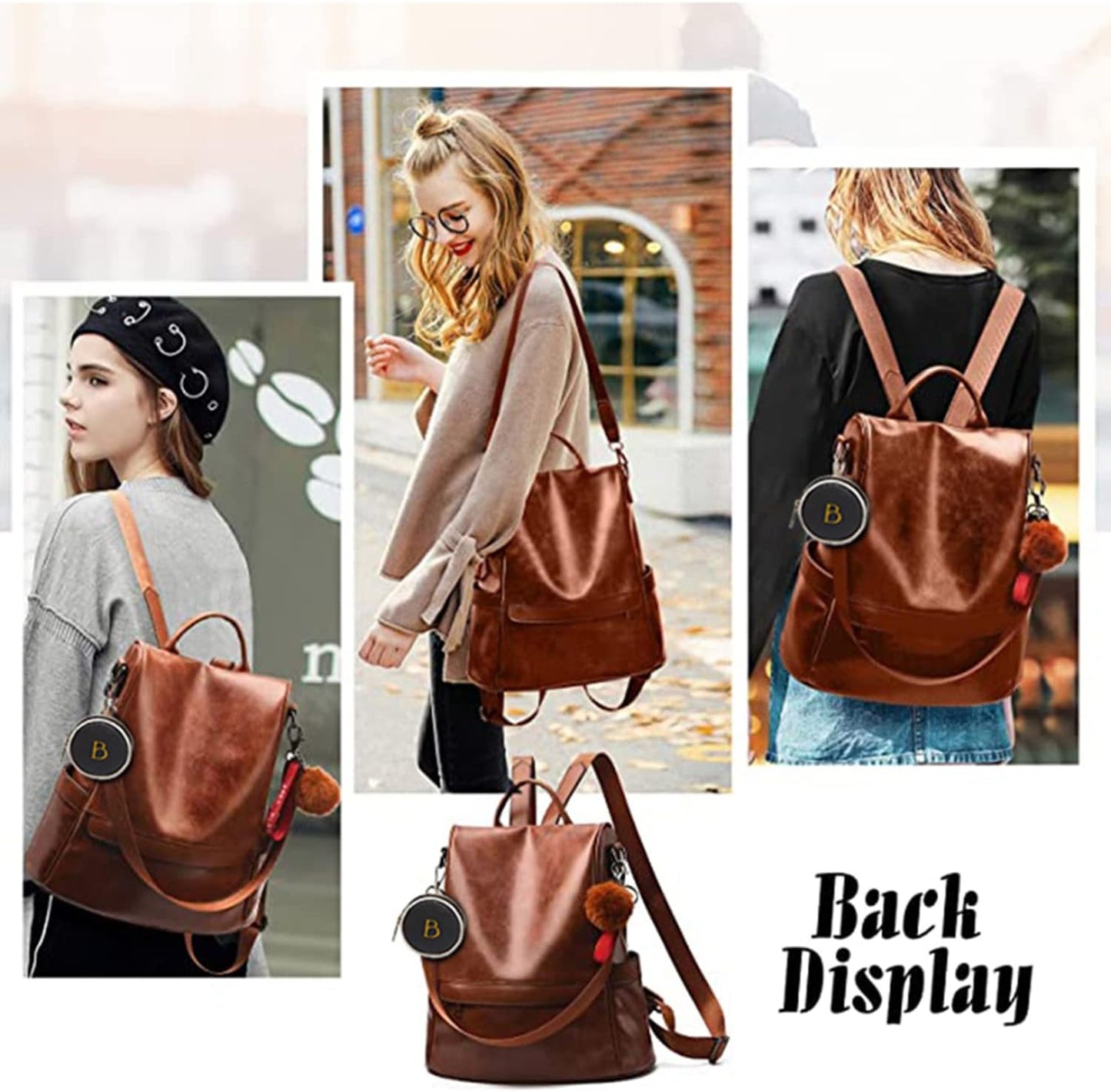 Brandsho - PU Leather Women Multipurpose Carry Tote Crossbody Satchel Purse Clutch Handbag Set of 4 for Travel Shopping And Carry