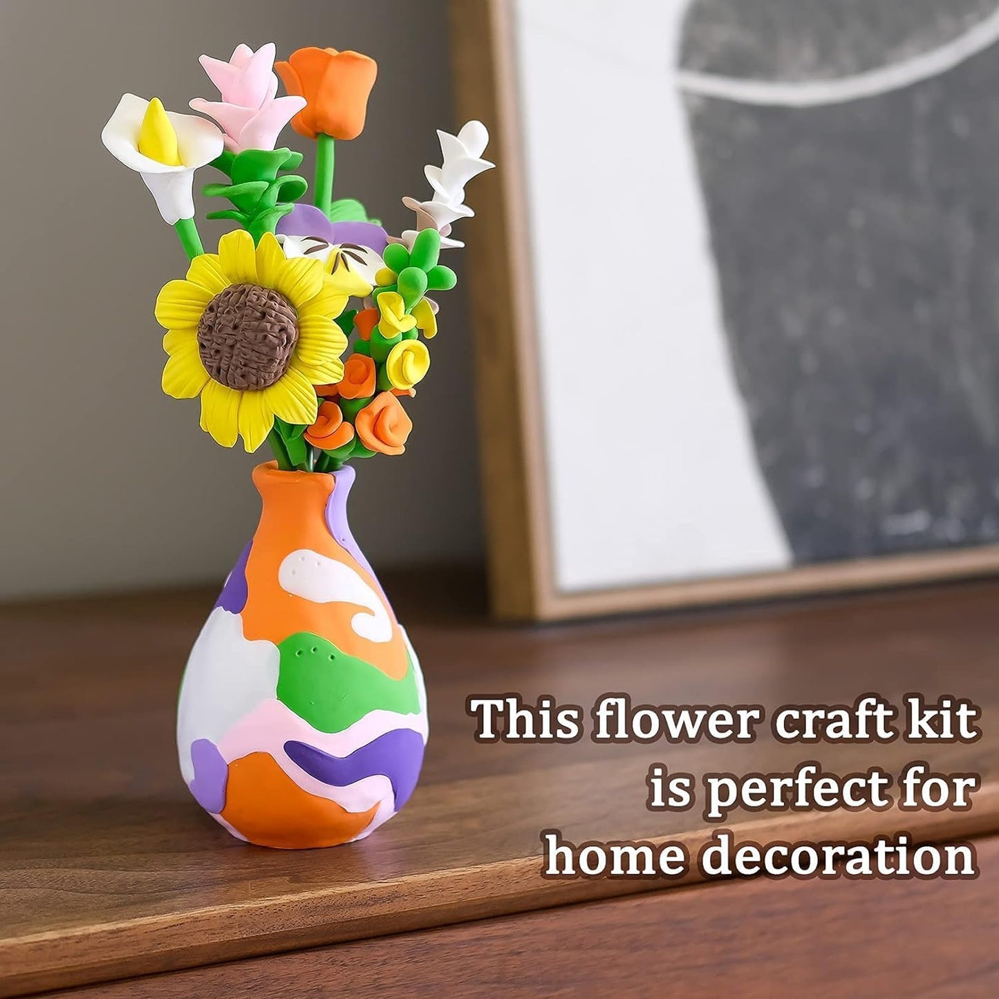 4USTORE Dinosaur Craft Kit for Kids, Make Your Own Flower Bouquet with Air Dry Clay, Arrange Clay Flowers & Create Personalized Art, Great Gifts for Girls