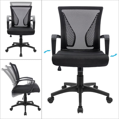 Furmax Office Chair Mid Back Swivel Lumbar Support Desk Chair, Computer Ergonomic Mesh Chair with Armrest (Black)