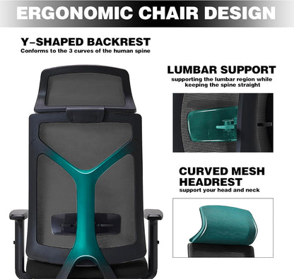 Daqian Home Executive Office Chair Ergonomic Computer Chair Wide Seat With Large Headrest, Modern Desk Chair Lumbar Support, Adjustable Armrests Mesh Chair