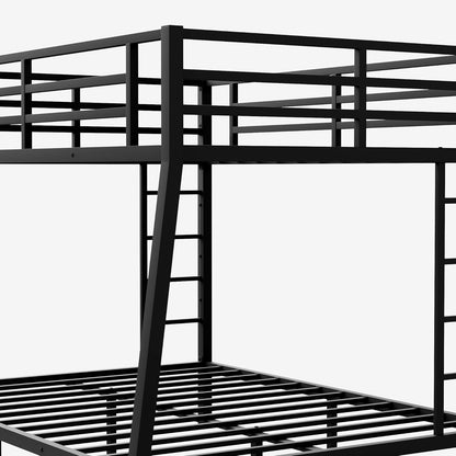 Full XL Over Queen Bunk Beds with 2 Build in Ladder and Full Length Guardrail, Heavy Duty Bunk Bed/Full XL Over Queen Bunk Bed for Adults, Teens, Kids, No Box Spring Needed(Black Full XL Over Queen)