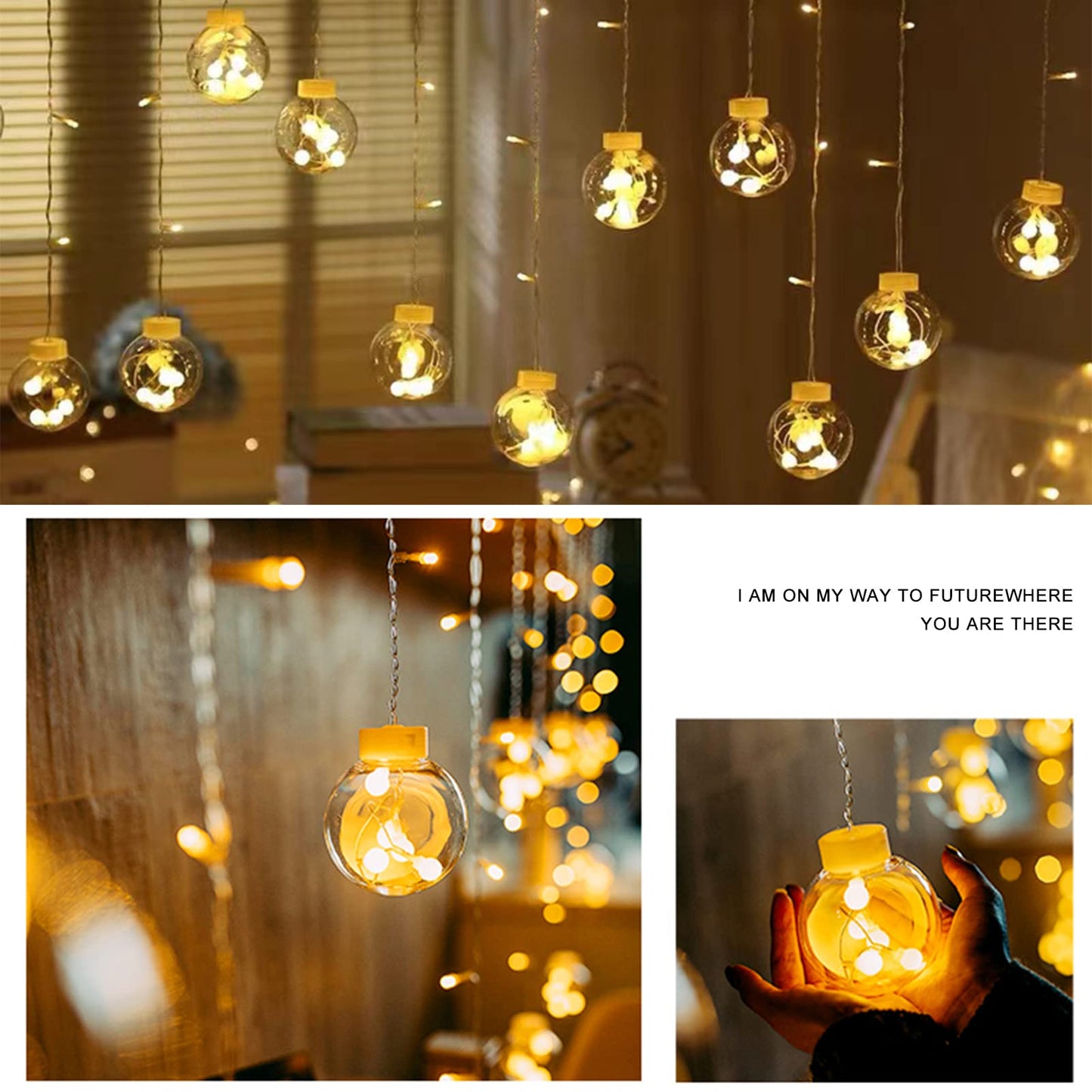 Beauenty Window Curtain String Light 300 LED 8 Modes USB Powered Waterproof Fairy String Lights Wedding Party Ramadan Home Garden Bedroom Outdoor Indoor Wall Christmas Decorations (Warm White)