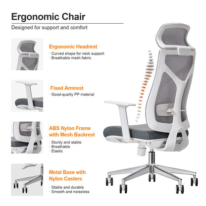 Daqian Home Executive Office Chair Ergonomic Computer Chair Wide Seat With Large Headrest, Modern Desk Chair Lumbar Support, Adjustable Armrests Mesh Chair