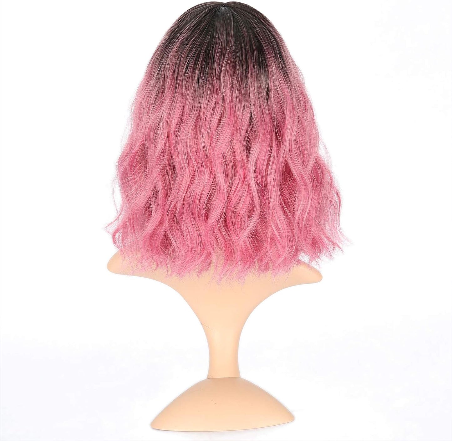 VCKOVCKO Ombre Color Natural Wavy Bob Wig With Air Bangs Short Bob Wigs Women's Shoulder Length Wigs Black to Pink Purple Curly Wavy Synthetic Cosplay for Girl Colorful Wigs(12",Black to WineRed)