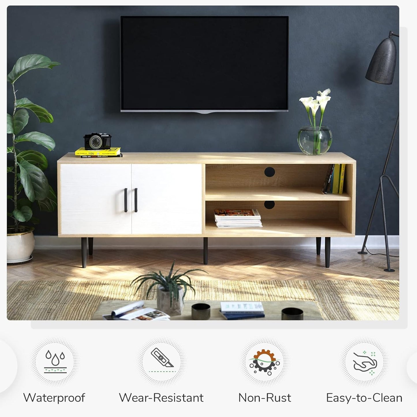 Sulsha TV Stand, Modern TV Cabinet, Simple TV Cabinet Stand, Modern TV Table for TV, Small Apartment Mini Floor Cabinet, Cabinet for Living Room (DB Brown L150XW40XH60)