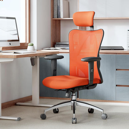 SIHOO M18 Ergonomic Office Chair, Computer High Back Desk Chair with 2D Armrest, Adjustable Headrest, Lumbar Support and Comfortable Thick Cushion.(Orange)