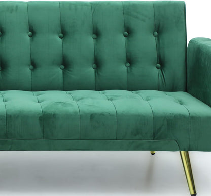 Modern Design MH-1048SB-GREEN SOFA CUM BED OR 3 Seater Sofa Soft PU Velvet 3-Seater Sofa,Made of finiest VELVET sofa AND Golden legs cum bed is Foldable Futon Bed for Living Room –(GREEN)