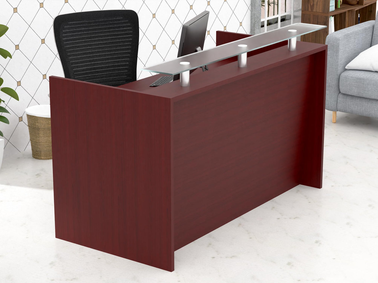 Mahmayi REC-2 Designer Reception Desk For Office Space, Front Office Desk (White-Coco Bolo)