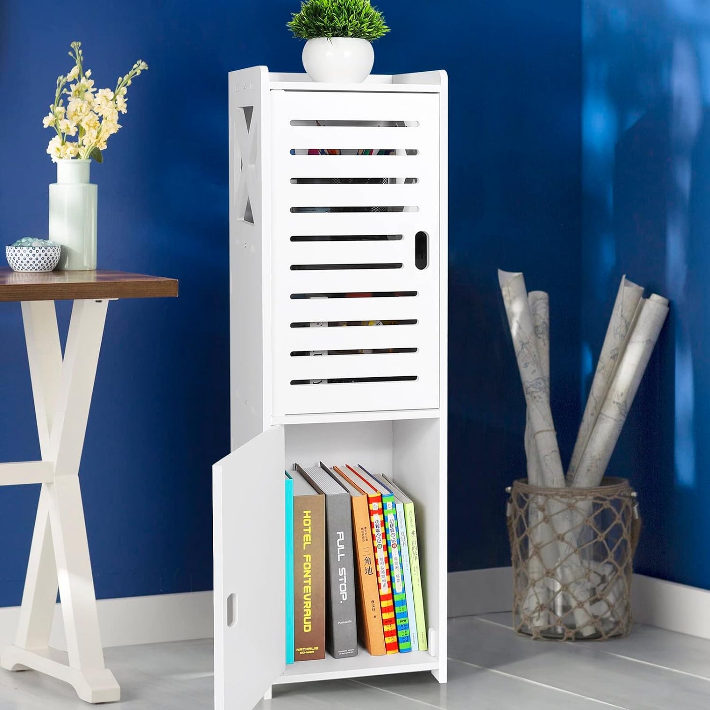 FACOKOLA Bathroom Floor Cabinet Freestanding Double Door 3-Tier Side Storage Organizer Cabinet Cupboard, Multipurpose Cabinet for Home Office,9.45 * 8.66 * 31.45", White…