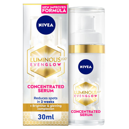 NIVEA LUMINOUS 630 EVEN GLOW Anti Dark Spot Concentrated Face Serum, Spotless Even Skin, Hydrating Hyaluronic Acid & Vitamin E, 30ml