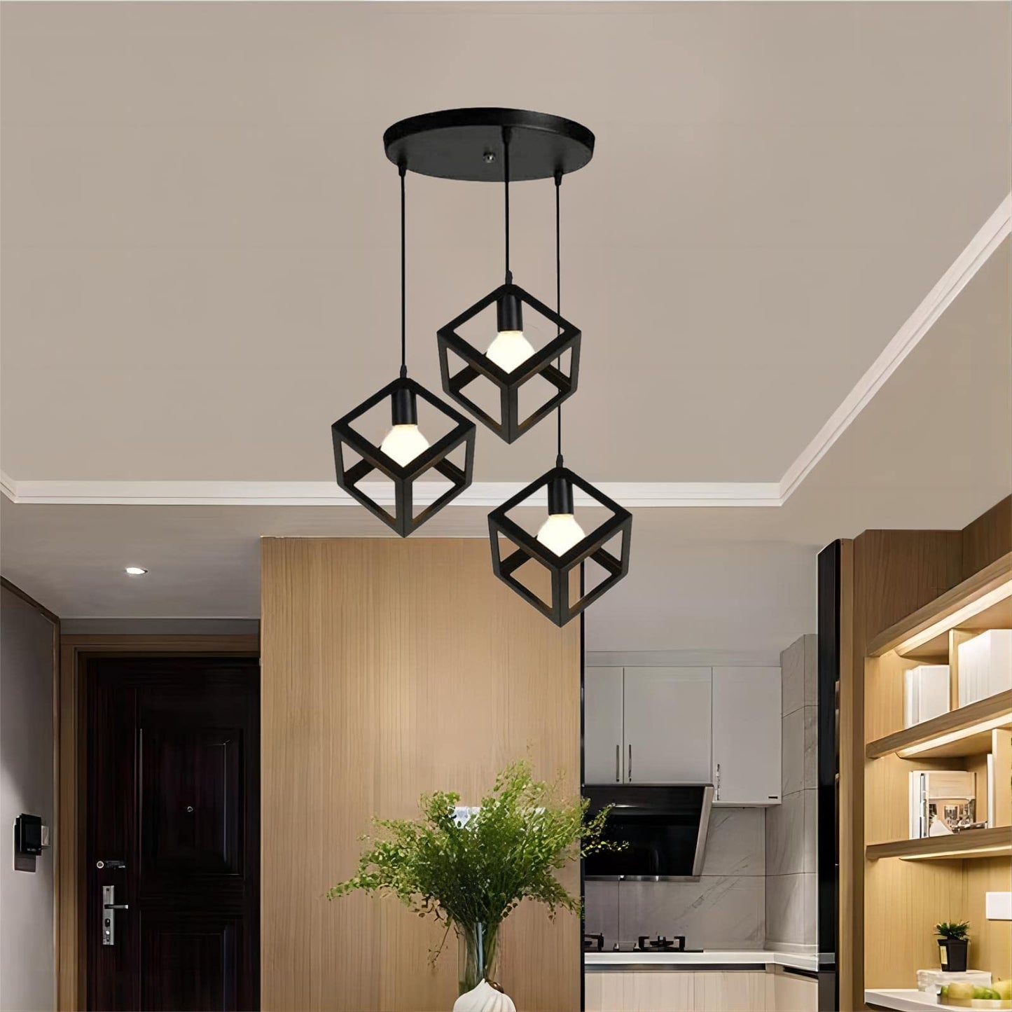 HUA QIANG WANG Industrial Pendant Light, 3-Light Vintage Black Ceiling Lamp, Adjustable Height Hanging Chandelier Lighting Fixture for Kitchen Island Living Room Dining Room Bedroom