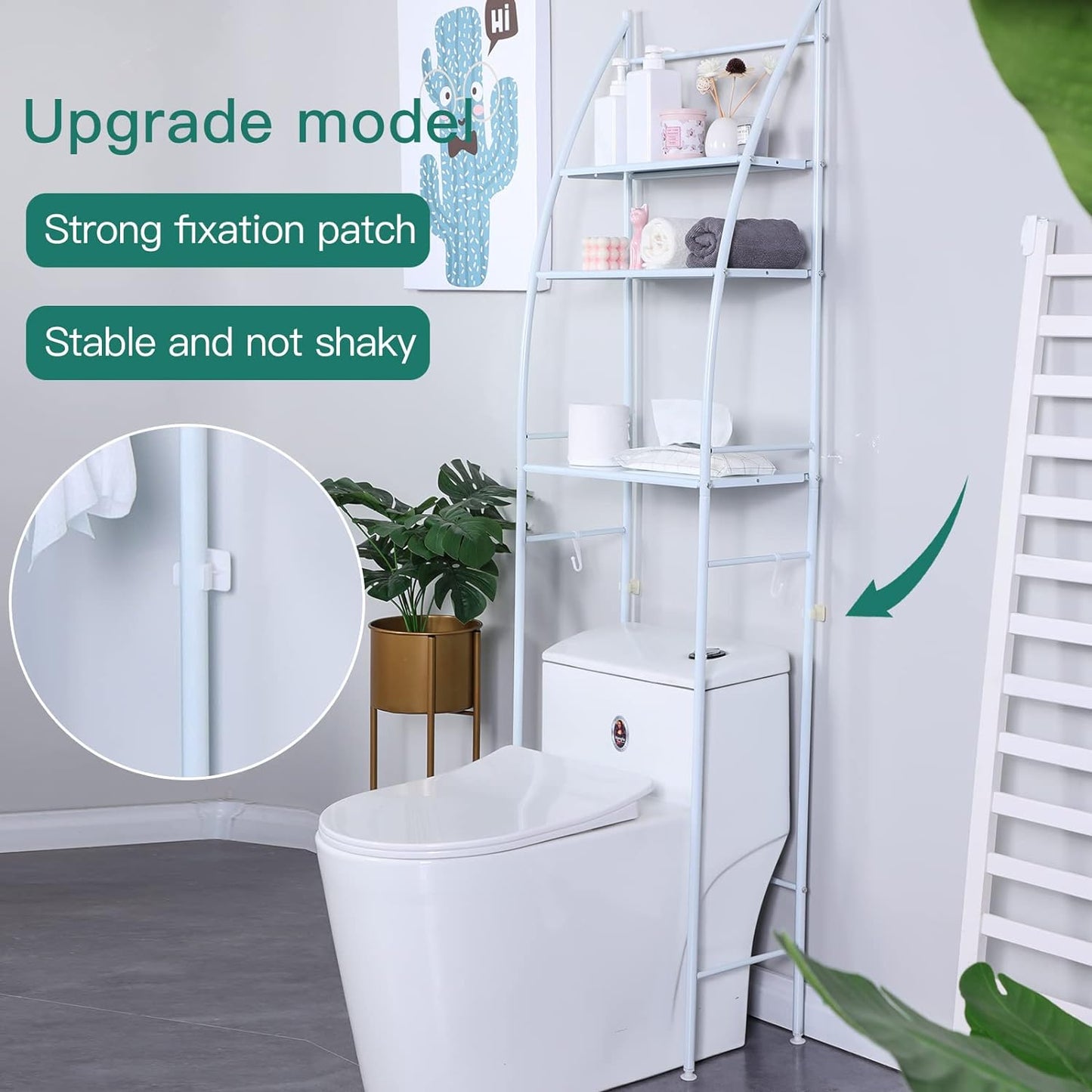 Sky Touch Bathroom Storage Shelf 3 Tier, Toilet Storage Rack Easy To Assemble Toilet Bathroom Shelf No Drilling Toilet Organizer White, 00062-Sk3C3, Bathroom Shelves