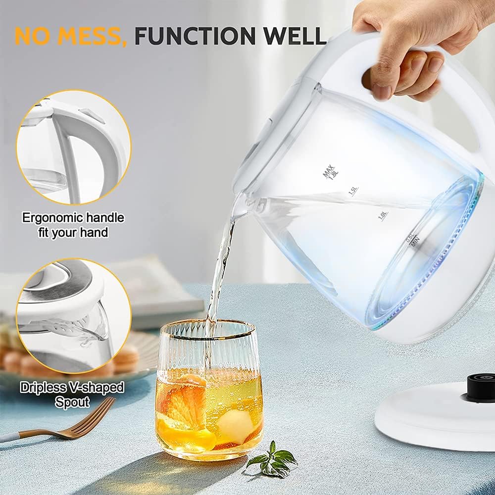 AquaFalcon Electric Kettle - 1.8L Hot Water Boiler - Glass Tea kettle with Wide Opening and Led Indicator, Auto Shut-Off and Boil-Dry Protection