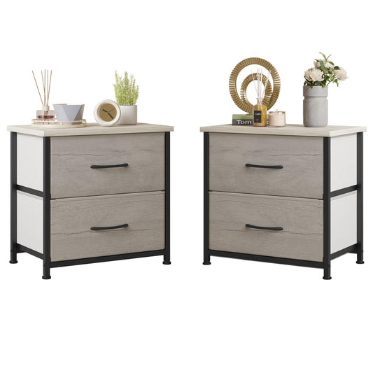 LUMTOK Greige Nightstand Set of 2 with Drawer, 2 Drawers Dresser for Bedroom, Small Night Stand and Dressers Sets with 2 Fabric Drawers, End Table with Drawer for Living Room, College Dorm (2PCS)