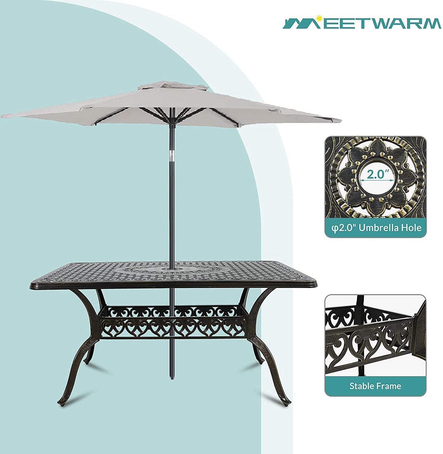 Yulan 7-Piece Outdoor Furniture Dining Set, All-Weather Cast Aluminum Patio Conversation Set, Include 6 Chairs and a Round Table with Umbrella Hole for Balcony Lawn Garden Backyard (B) 603