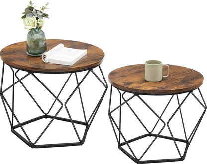 Vasagle Coffee Side Table Set Of 2, End Table With Steel Frame, For Living Room, Bedroom, Office, Rustic Brown And Black Ulet040B01