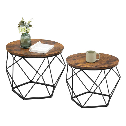 Vasagle Coffee Side Table Set Of 2, End Table With Steel Frame, For Living Room, Bedroom, Office, Rustic Brown And Black Ulet040B01