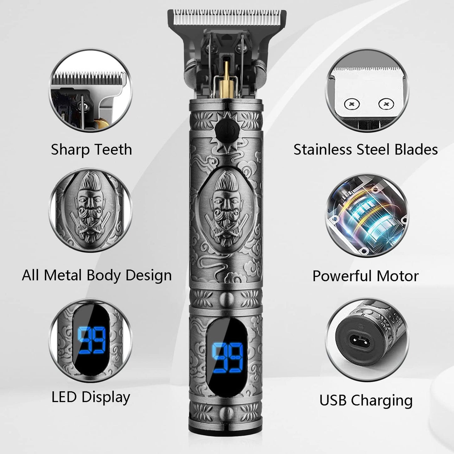 AMULISS Professional Mens Hair Clippers Zero Gapped Cordless Hair Trimmer Professional Haircut & Grooming Kit for Men Rechargeable LED Display