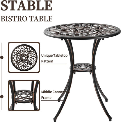 PATIO-IN 3 Piece Patio Bistro Set Cast Aluminum Bistro Table and Chairs Set of 2