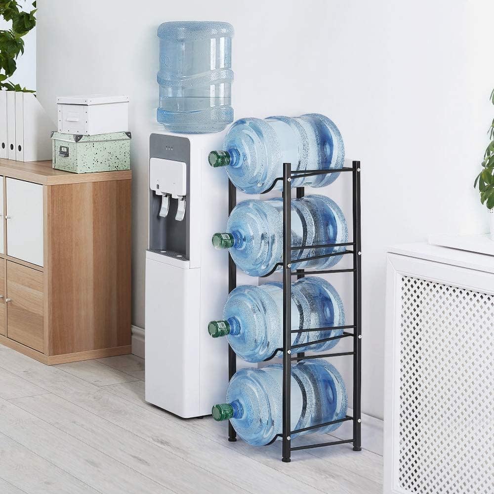 SKY-TOUCH Water Bottle Storage Stand, 4-Tier Water Bottle Holder, 5 Gallons Heavy Duty Water Jug Rack for Kitchen Home and Office Easy To Assemble Black