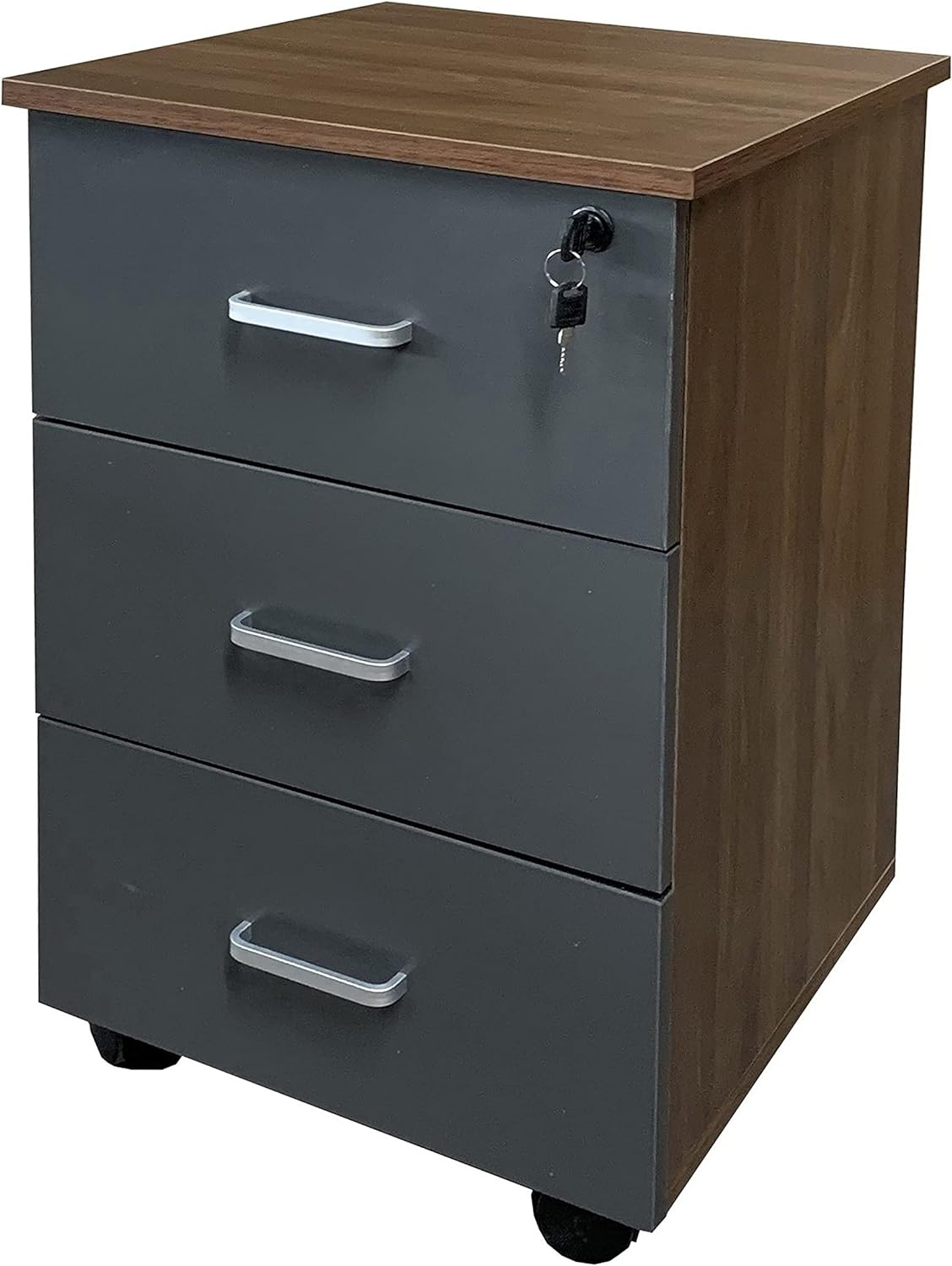 Mahmayi Zelda M225-16 Modern Executive Desk with Check Writing Ledge, Underneath Storage Cubby, Locking Drawer, and Storage Cabinet - Office Furniture for Productivity - Walnut/White (160cm)