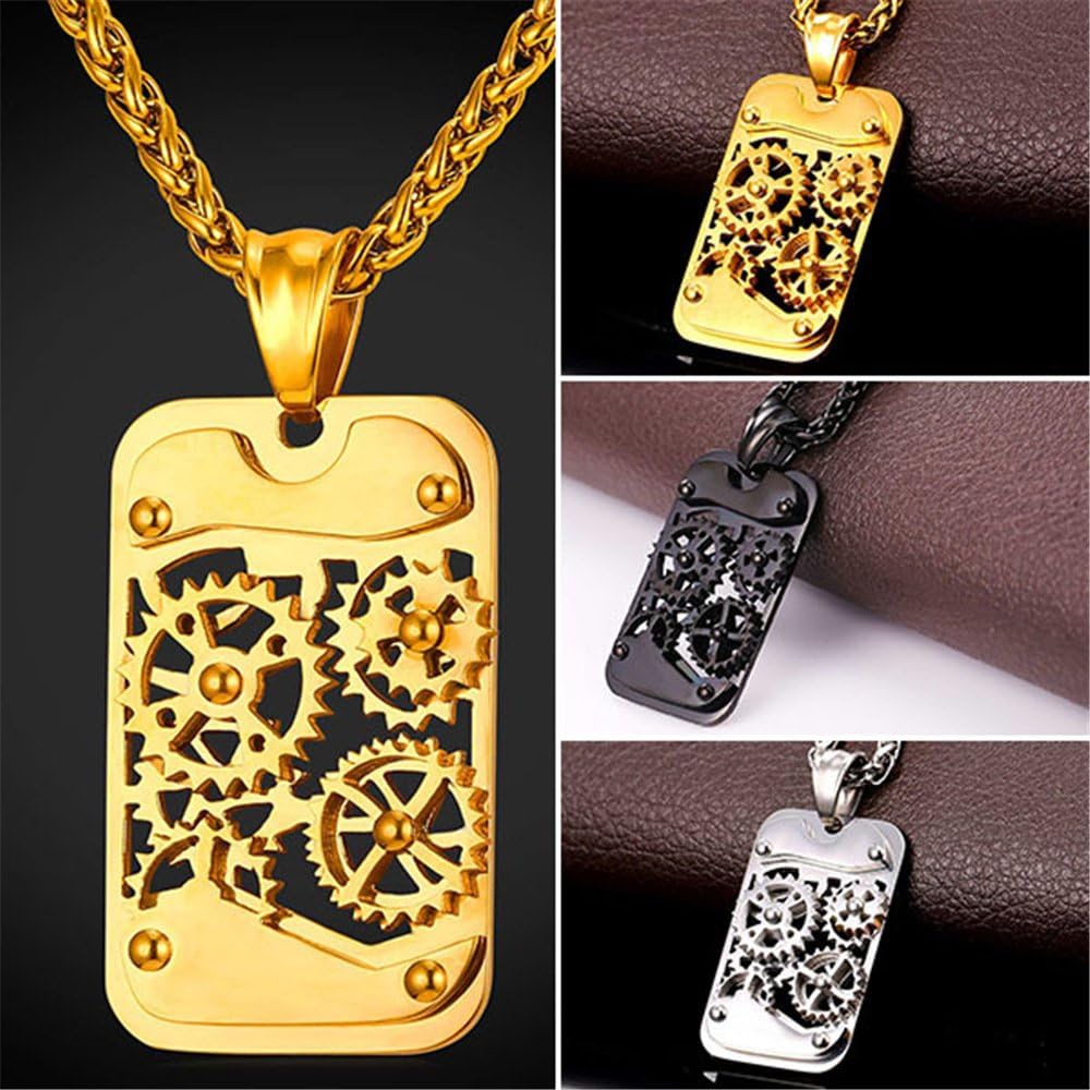 U7 Men Steampunk Jewelry Stainless Steel Rope Chain Cool Gear Pendant Necklace, 22/24/26 Inch Length, With Gift Box