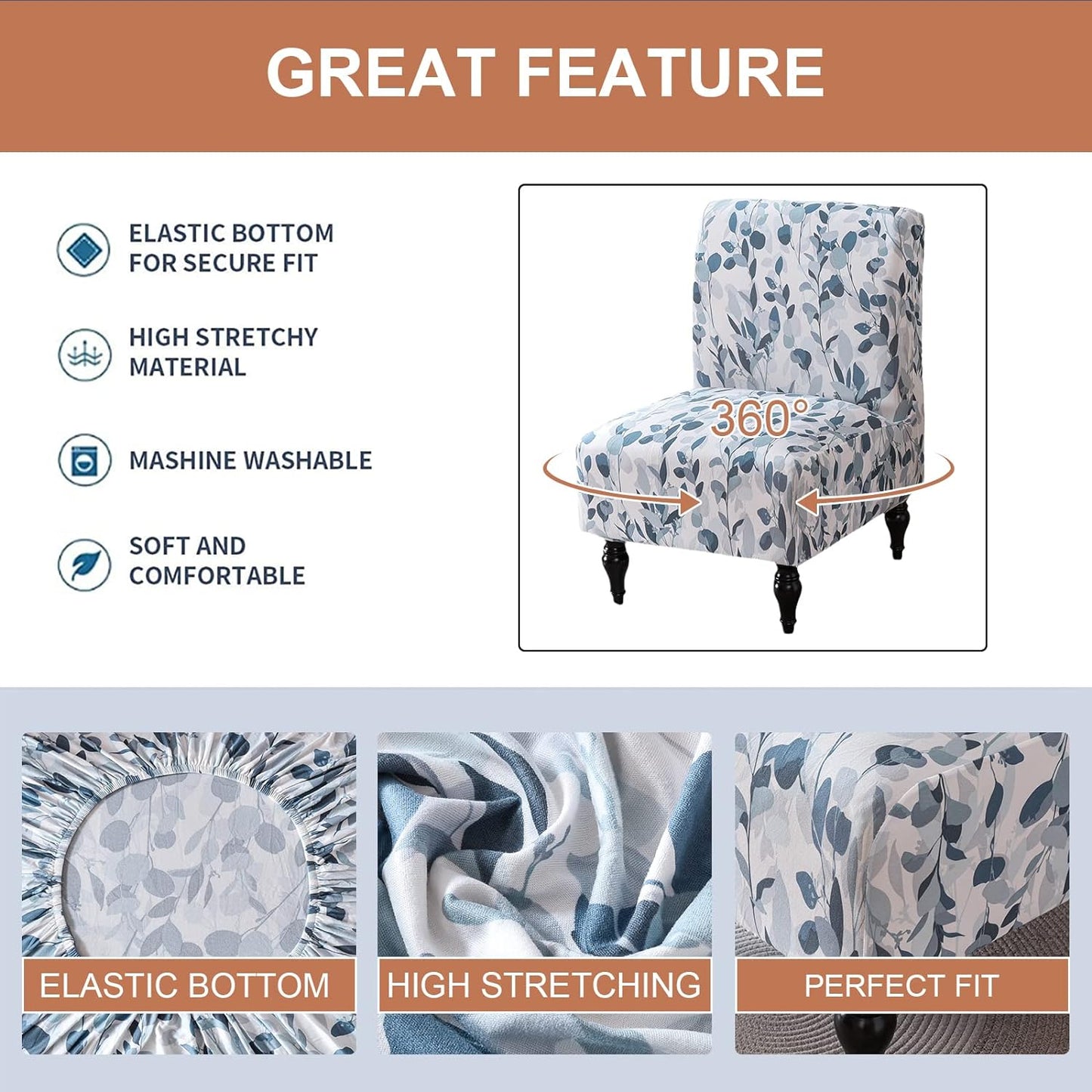 Eco-Ancheng Armless Chair Slipcover Washable Armless Chair Covers Removable Slipcover for Armless Chair Non-Slip Sofa Couch Covers Furniture Protector for Dining Living Room Armless Accent Chair