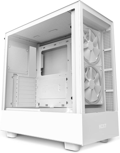 NZXT H5 Flow Compact ATX Mid-Tower PC Gaming Case – High Airflow Perforated Front Panel – Tempered Glass Side Panel – Cable Management – 2 x 120mm Fans Included – 280mm Radiator Support – White