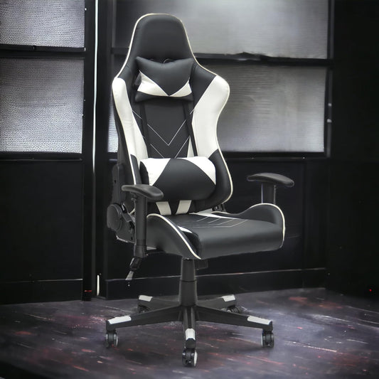 Multi Home Furniture Modern design Best Executive gaming chair MH-1006-Black White for Video Gaming Chair for Pc with fully reclining back and head rest and soft leather (Black White)