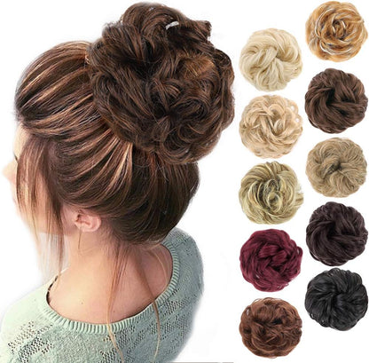 MORICA 1PCS Messy Hair Bun Hair Scrunchies Extension Curly Wavy Messy Synthetic Chignon for Women (12AH613(Light Golden Brown & Lightest Blonde))