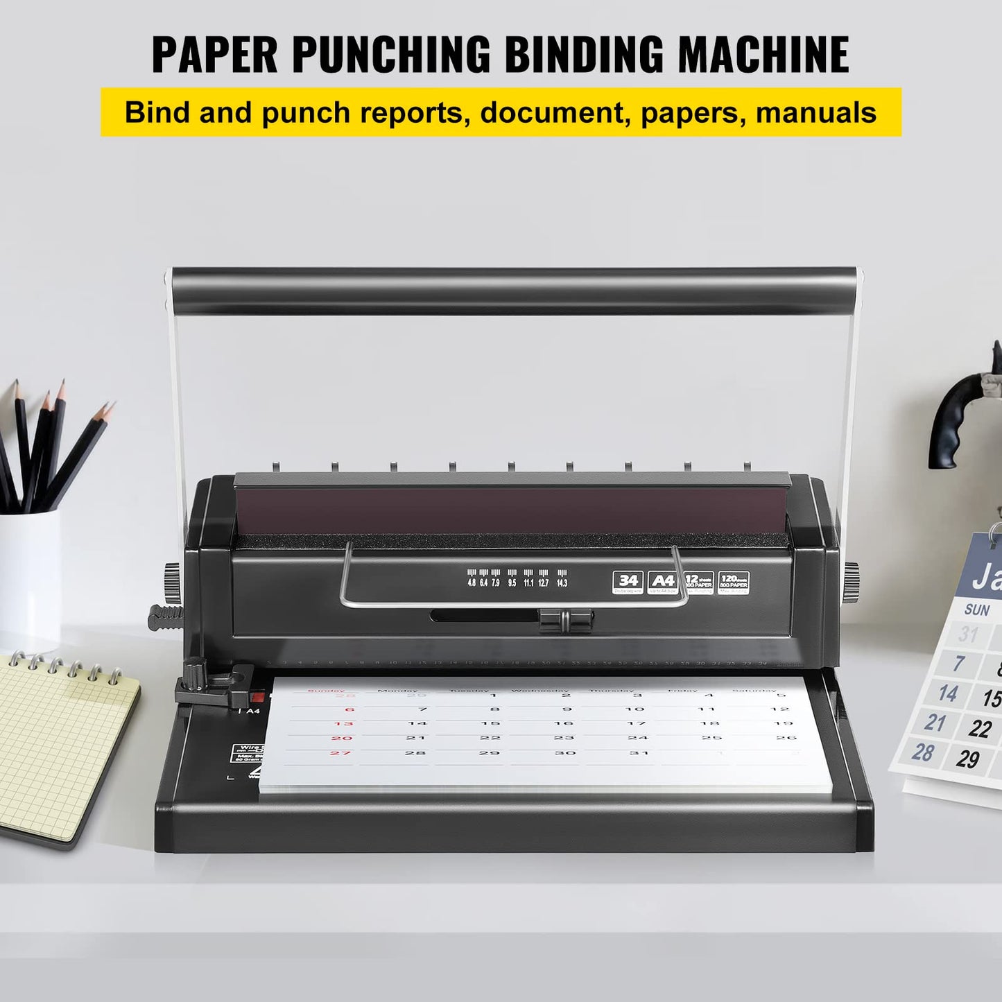 VEVOR 34 Holes Manual Coil Binding Machine TD-130 Book Binding Machine Spiral Coil Paper Puncher Wire Punching Binder Insert 34 Holes 120 Sheet of A4 Papers black