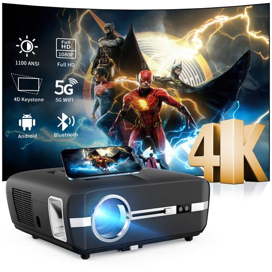 Daylight LED Projector 1000 ANSI WIFI6,4K Smart LCD Android Projector 5G Wifi Bluetooth Wireless 1080P Full HD,Home Outdoor Movie Projector Theatre with HDMI USB RJ45 Ceiling Zoom 4D Keystone Airplay