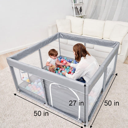 PandaEar Baby Playpen, Large Baby Playpen for Toddlers, Sturdy Baby Play Yards with Soft Breathable Mesh, Indoor & Outdoor Kids Activity for Infant Safety (50"×50")-LightGrey