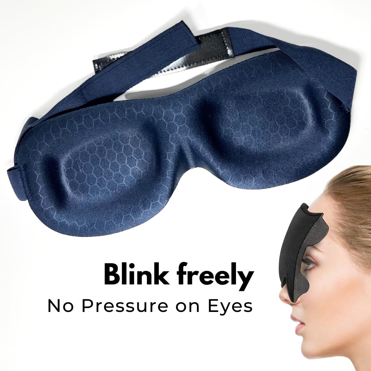 Samadhaan 3D Contoured Sleep Mask, Deep Orbit, Ultra Light Weight & Comfortable Sleeping Mask, 3D Sleep Mask for Eyelash Extensions with Velcro Closure, Concave Molded Night Sleep Mask,Blue