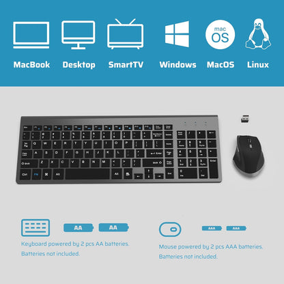 Wireless Keyboard and Mouse Combo Slim Wireless Keyboard with Numpad and Ergonomic 1600 DPI Mouse for Mac Windows - CaveHubs