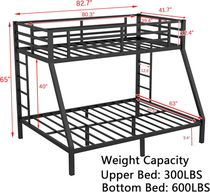 Bellemave Heavy Duty Bunk Bed for Adults, Twin XL Over Queen Bunk Beds with 2 Build in Ladder and Full Length Guardrail, Twin XL Over Queen Bunk Bed for Adults, Teens, Kids, No Box Spring Needed