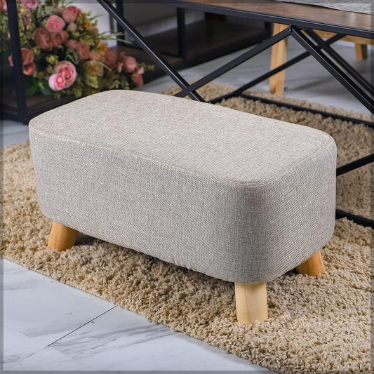 YAHOME Soft Rectangular Ottoman Footrest Stool, Shoe Change Stand Pouf Footstool Ottoman with Non-Skid Wooden Legs for Living Room Bedroom, Kids Room with Padded Seat (Grey)