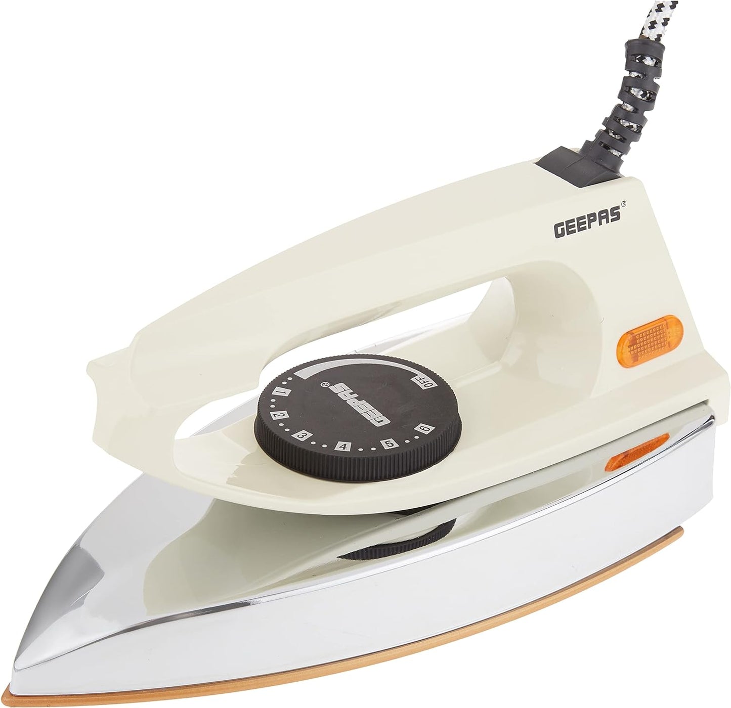 Geepas GDI7729 1200W Automatic Dry Iron - 60 Micron Teflon Sole Plated, Big fabric guide & Pilot Indicator |Overheat Protection | 2 Years Warranty