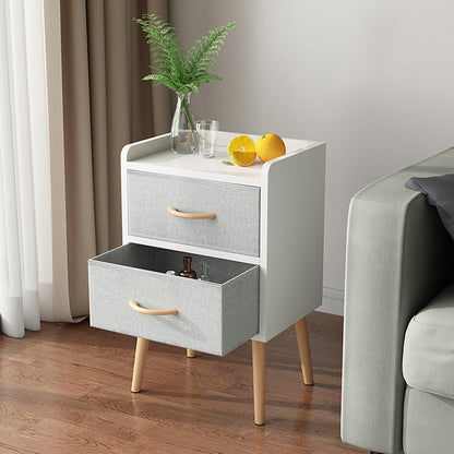 LUCKNOCK NightStand with Fabric Drawer, Bedside Table with Solid Wood Legs, Minimalist and Practical End Side Table with Open Storage Shelf for Bedroom, White.