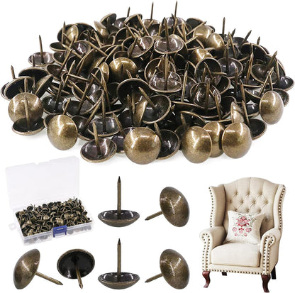 Rustark 200-Pcs 3/4'' (19×21mm) Antique Upholstery Decorative Tacks Furniture Sofa Thumb Tacks Nails Pins Assortment Kit for Upholstered Furniture Cork Board - Bronze