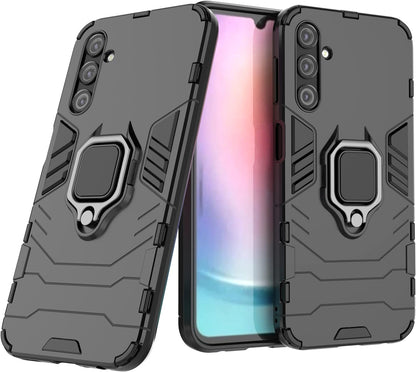 ZMONE for Samsung Galaxy A24 Case Cover with Glass Screen Protector [2 PACK] Heavy Duty Dual Layer Military Grade Shockproof Protective Cover with Magnetic Ring Kickstand - Black