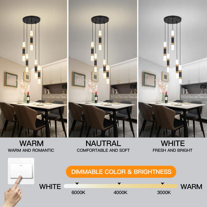 YT YATAI LIGHTING LED Pendant Light Ceiling 3 Heads,Dining Room Table Pendant Light,Black Gold Modern Cylinder Shape Pendant Lamp,Adjustable Color Temperature Acrylic Hanging Light(18W,3-Lights)