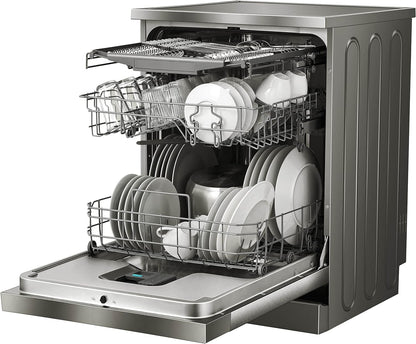 Hisense 15 Place settings Freestanding Dishwasher 8 Programs Color Titanium Grey Model HS623E90G " 1 Year Warranty.