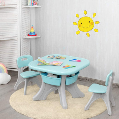 UUHOME Kids Table and Chair Set, 3 Piece Activity Table and 2 Chair Set Storage Bins, Children Art Crafts Table Desk Set, Playroom Plastic Furniture, Toddler Table & Chair Set