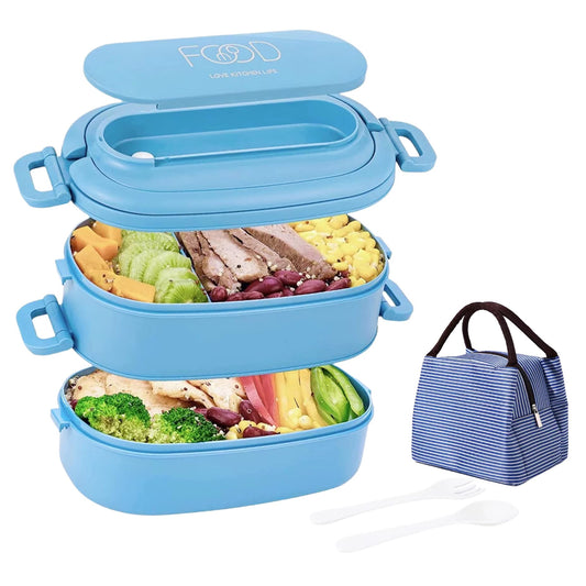 BananaHome Bento lunch Box,2 Compartments,Leak proof, Includes Detachable Divider, Lunch Bag Cutlery, 52.4oz Bento Box for Adults & Kids, Microwave & Dishwasher safe Meal Prep Container sky blue