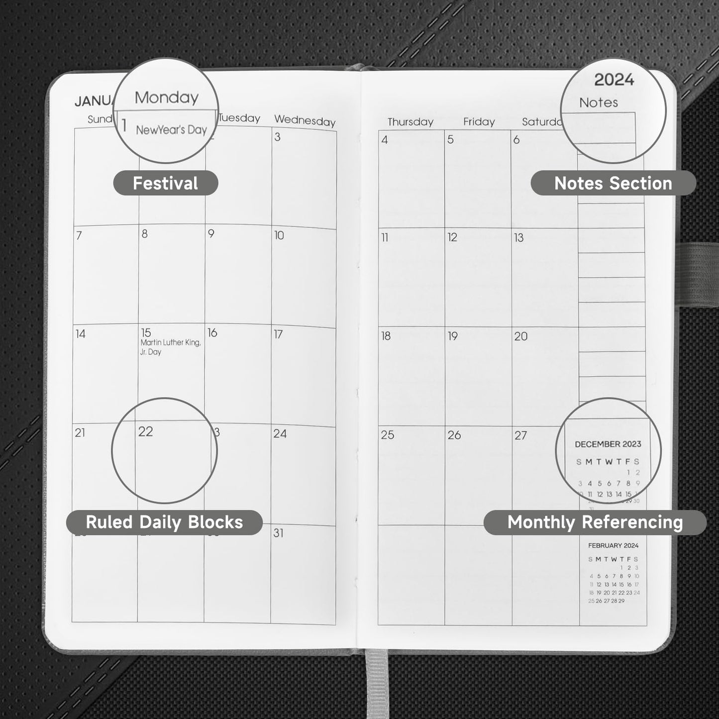 2024-2025 Pocket Planner Weekly and Monthly, 18 Months Pocket Calendar, Jan. 2024 - Jun. 2025, Weekly & Daily Appointment Book, Pocket Calendar 2024, Leather Cover-(6.7 X 3.7" Pink)