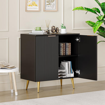 GarveeHome Sideboard Buffet Cabinet with Storage, Fluted Credenza Storage Cabinet with Painted Finish and Adjustable Shelves, Wood Buffet Cabinet for Dining Room, Hallway, Cupboard Console Table