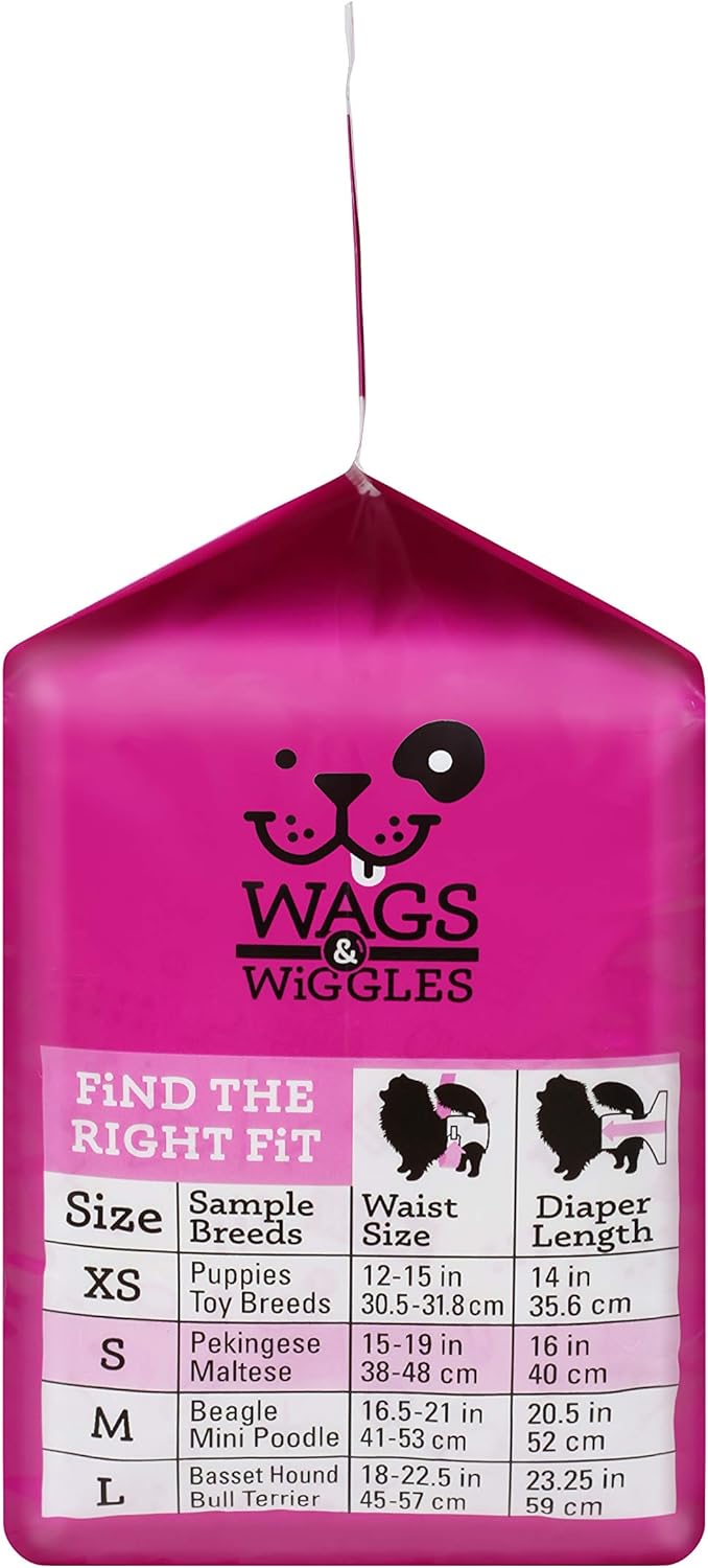 Wags & Wiggles Female Dog Diapers | Doggie Diapers for Female Dogs | Medium Dog Diapers, 16.5"-21" Waist - 12 Pack