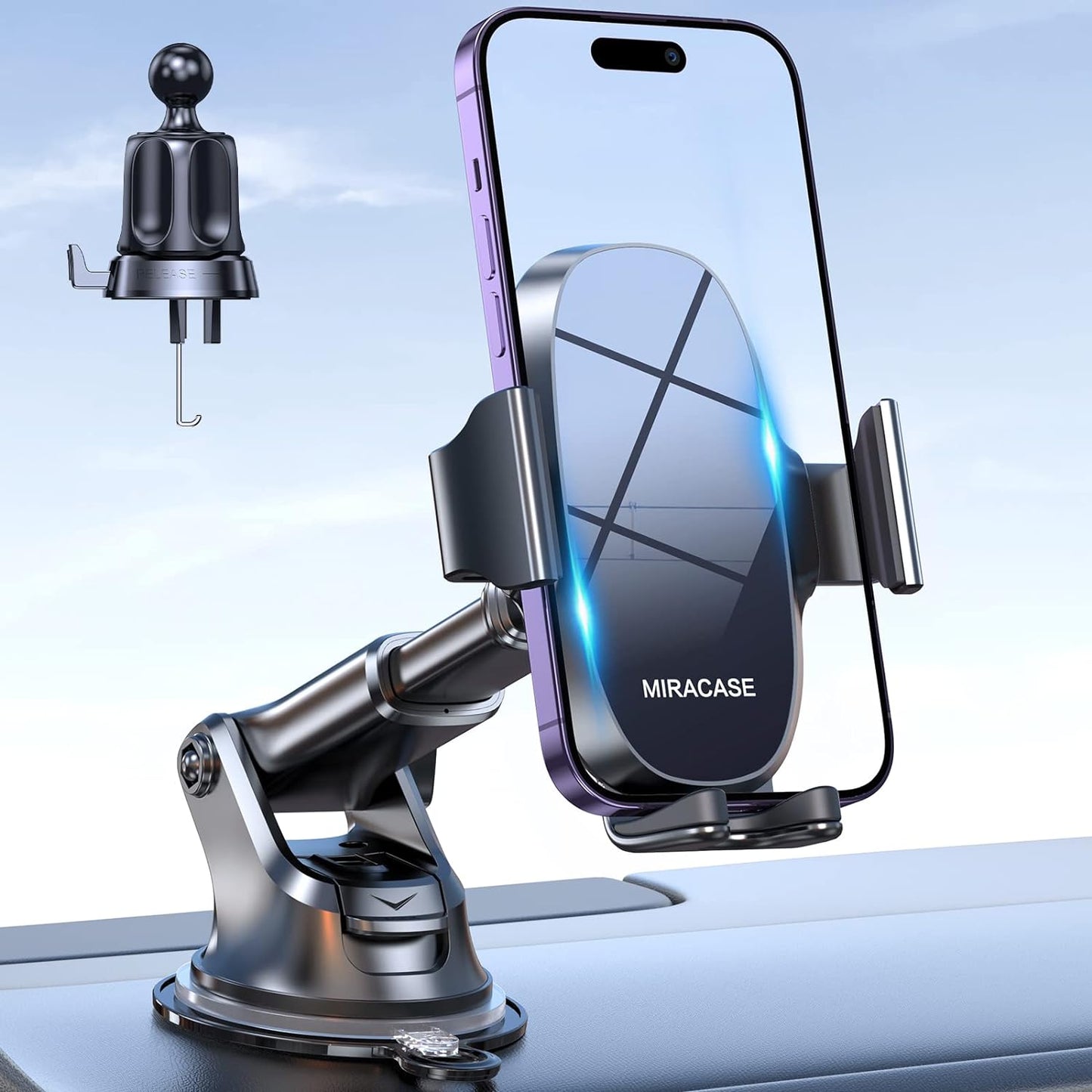 Miracase 【2023 New Generation】Car Phone Holder, Long Arm Phone Holder Car for Dashboard Windshield Air Vent【Heat-Resistant Strong Suction Cup】Car Mobile Holder Compatible with All Smartphones